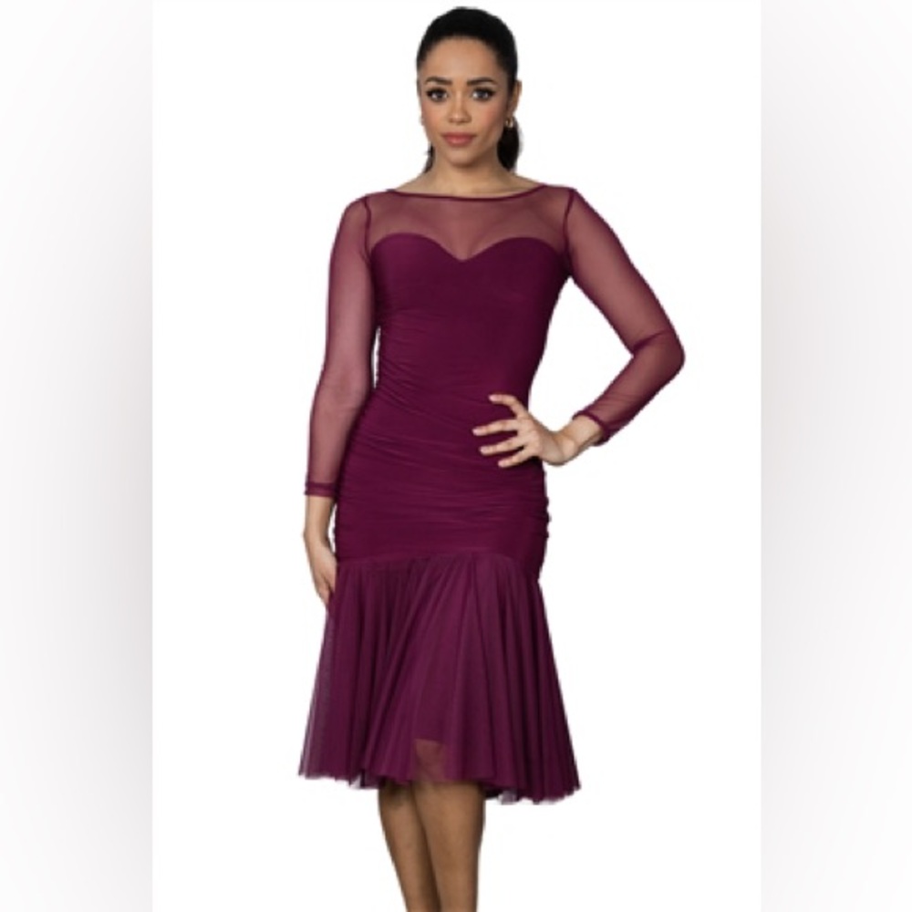 DANCE AMERICA D2405 Short Ruched Sweetheart Dress Size S Wine Latin Salsa NEW
